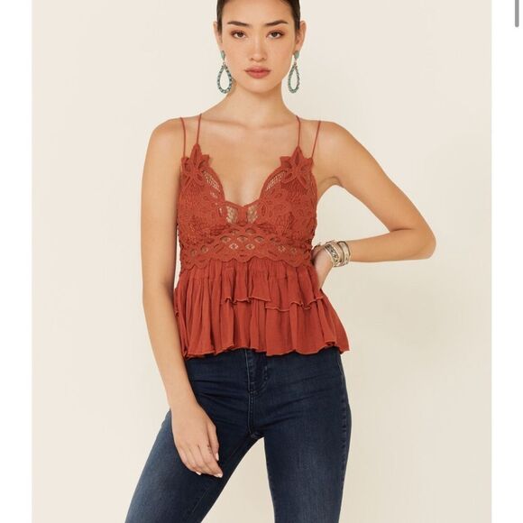 Free People Tops - FREE PEOPLE  Adella Cami with lace Detail Orange Women's size S NWT